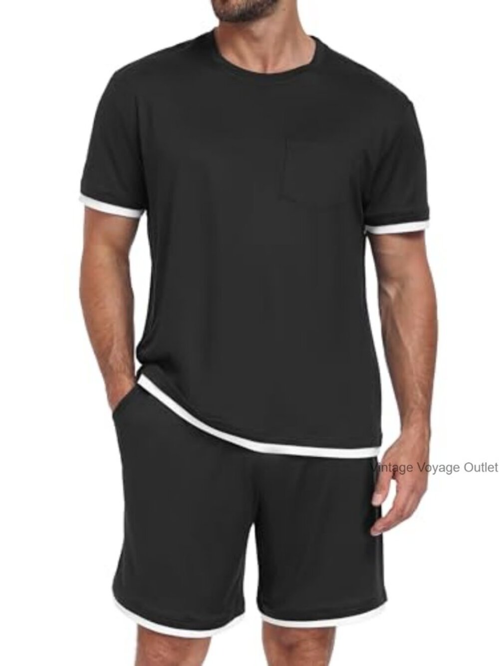 Men's 2-Piece Pajama Set Short Sleeve Sleep Lounge Set S-3XL Comfortable